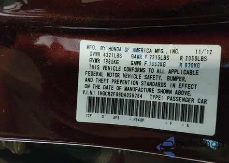 2013 Honda Accord Ex-L из США, поврежденный, VIN 1HGCR2F86DA056764